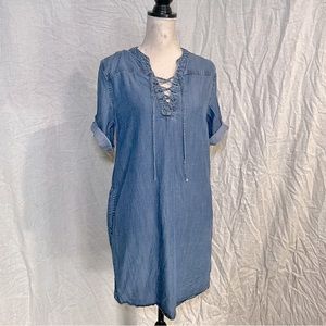 denim lace up dress